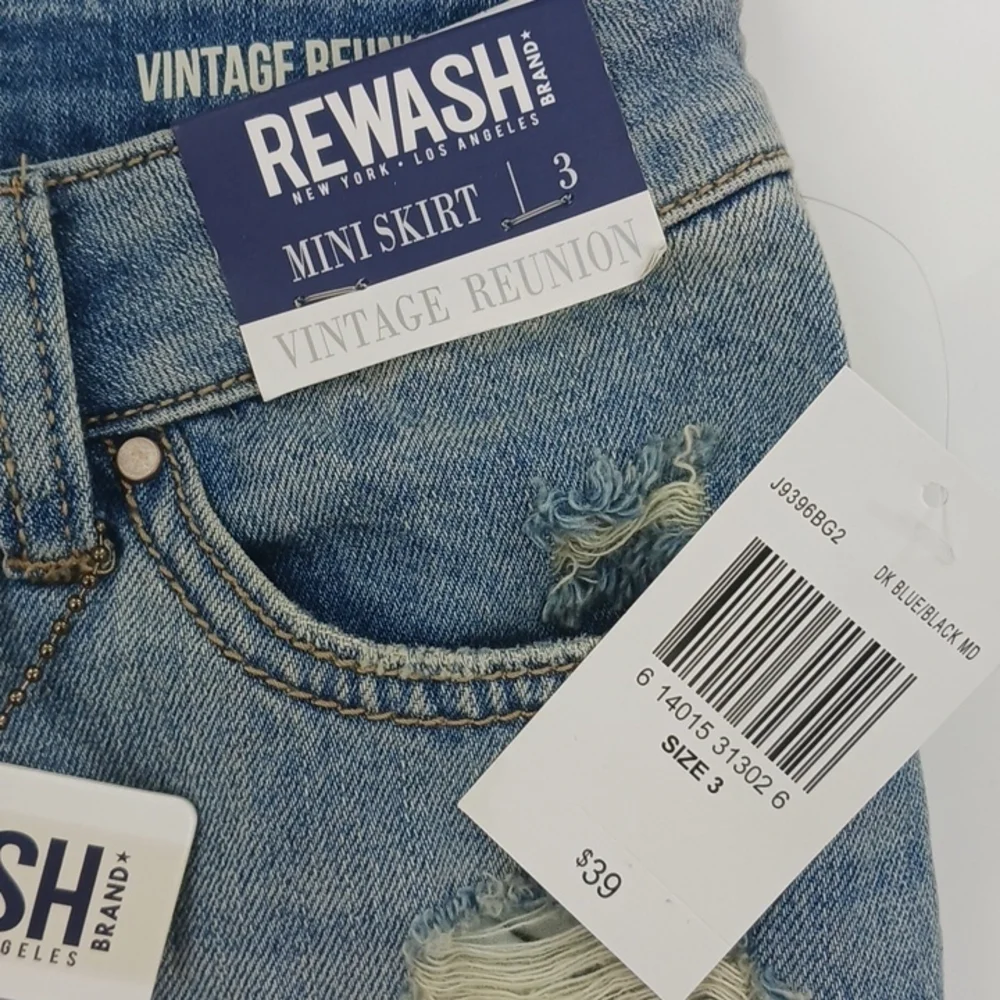 Rewash Womens Denim Mini Skirt Distressed Raw Hem Light Wash Size 3